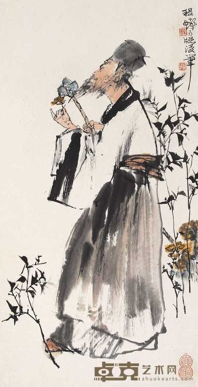 程十发 采菊东篱下 立轴 101×52cm
